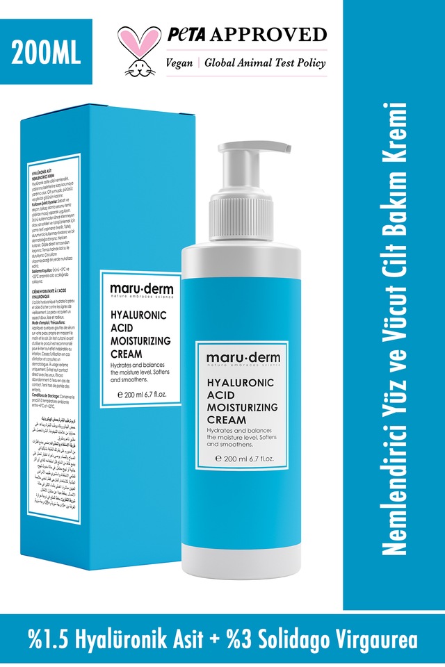 Maruderm Hyalüronik Asit Nemlendirici Yüz ve Vücut Cilt Bakım Kremi 200 ML