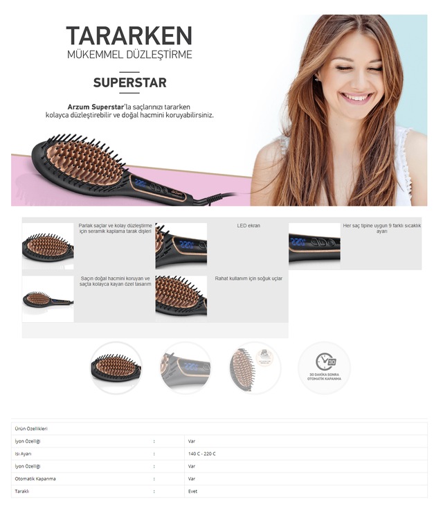 Arzum AR5036 Superstar Saç Düzleştirici Fırça