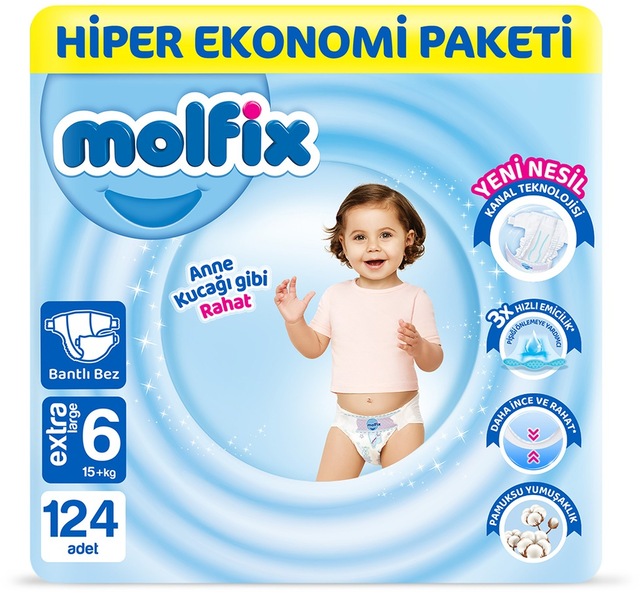 Molfix Bebek Bezi 6 Beden E.large Hiper Ekonomi Paketi 124 Adet