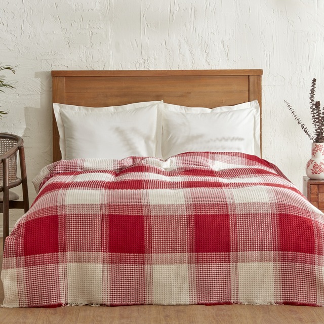 Karaca Home Flow Ekose Tek Kişilik Waffle Pike 160 x 230 Kırmızı