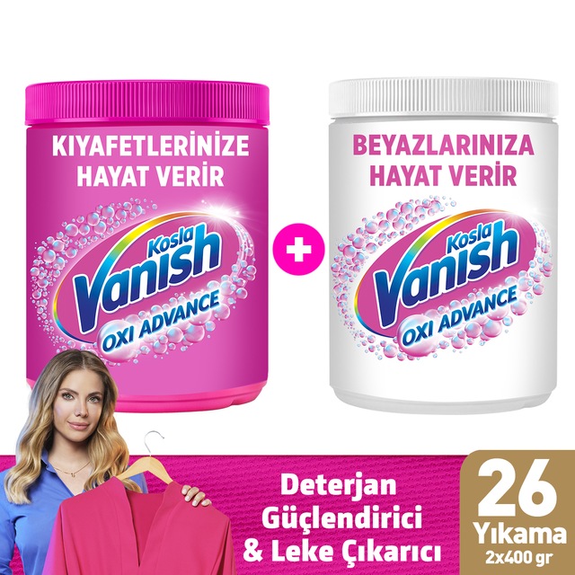 Vanish Kosla Multipower Leke Çıkartıcı & Deterjan Güçlendirici Toz Renkliler + Beyazlar İçin 2 x 400 G