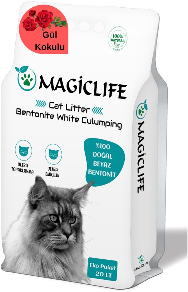 Magiclife İnce Tane Gül Kokulu Beyaz Bentonit Kedi Kumu 20 L