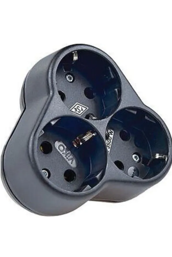 Viko Aksesuar  Topraklı Üçlü Fiş Priz Yonca Siyah