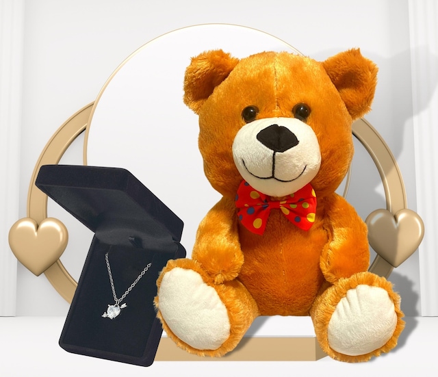 Forentina Kadın Zirkon Taşlı Kalp Kolye - Peluş Ayı Hediye Set Ps2904