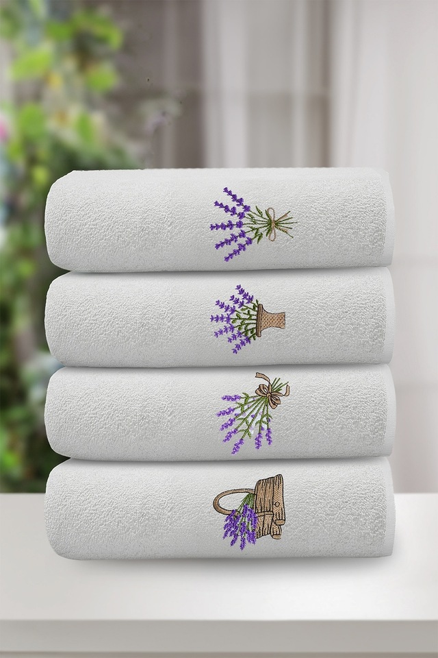 Mariva Home Lavanta Beyaz 30x50cm Nakışlı 4 Parça El Havlusu
