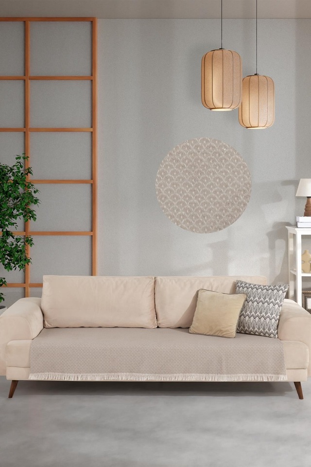 Halfy Koltuk Örtüsü Natural Pamuklu Koltuk Şalı Çekyat Örtüsü 100 x 210 Bej