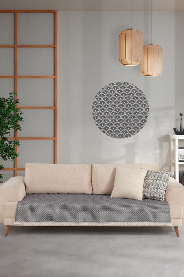 Halfy Koltuk Örtüsü Natural Pamuklu Koltuk Şalı Çekyat Örtüsü 100 x 210 Antrasit