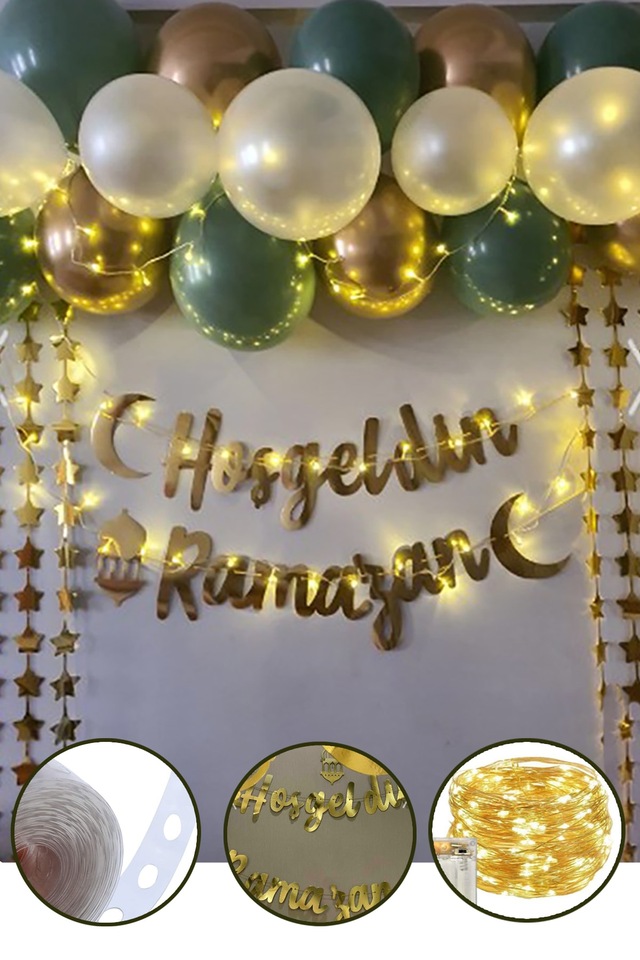 Hoşgeldin Ramazan Gold Yazı Ledli Zincir Balon Seti 11 Ayın Sulta