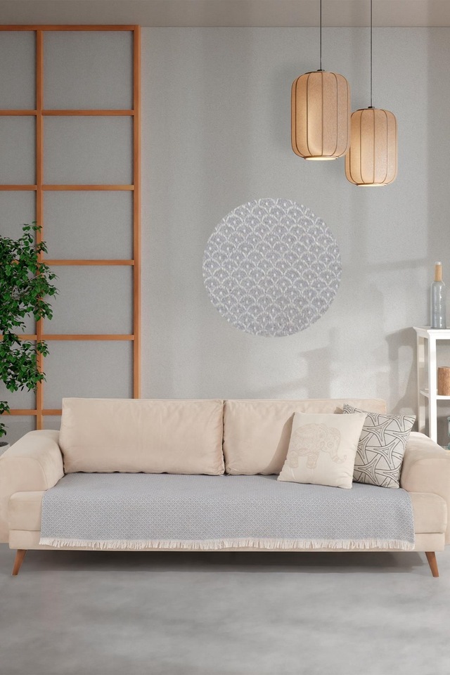 Halfy Koltuk Örtüsü Natural Pamuklu Koltuk Şalı Çekyat Örtüsü 100 x 210 Gri