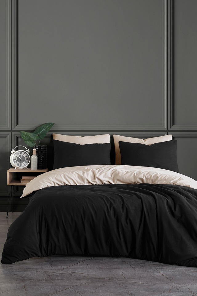 B2b Plus Çarşafsız Çift Kişilik Nevresim Seti Siyah - Bej