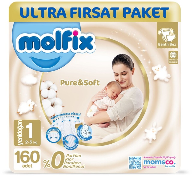 Molfix Pure & Soft 1 Beden Yenidoğan 160 Adet