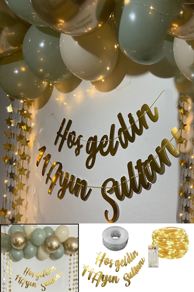 Hoşgeldin 11 Ayın Sultanı Gold Yazı Ledli Zincir Balon Seti Dekor Ya Şehri Ramazan Oda Mekan Süsleme