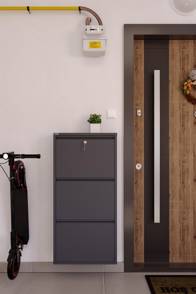 Ceha  Kilitli 3'lü Metal Ayakkabılık - Antrasit K.AYK-3 /AB7024/KL