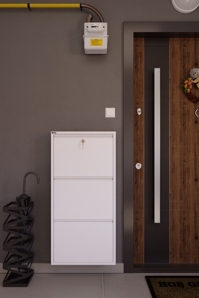 Ceha  Kilitli 3'lü Metal Ayakkabılık - Kar Beyaz K.AYK-3 /AB9003/KL