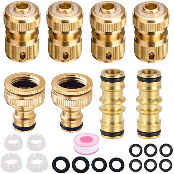 Abimars Pirinç Bahçe Hortumu Musluk Konnektör Kiti 2 Çift Konnektörler 4 1/2 “Hortumlar Hızlı Bağlantı 2 Hortum Bataryası Kon