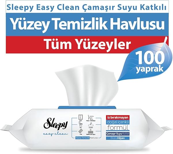 Sleepy Easy Clean Çamaşır Suyu Katkılı Yüzey Temizlik Havlusu, 100 Yaprak