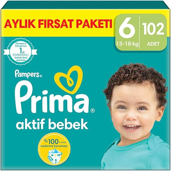 Prima Bebek Bezi Aktif Bebek 6 Beden 102 Adet Extra Large Aylık Fırsat Paketi