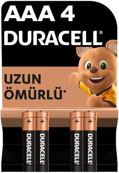 Duracell Alkalin AAA İnce Kalem Pil, 1,5V (LR03 / MN2400), 4’lü Paket