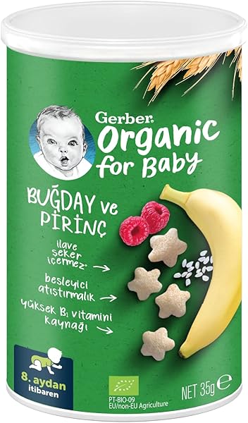 Gerber Organik Pirinçli, Buğdaylı, Muzlu ve Ahududulu Bebek Atıştırmalığı 35 g