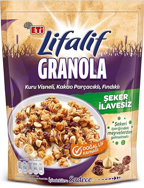Eti Lifalif Granola Kuru Vişneli, Kakao Parçacıklı, Fındıklı 200 g