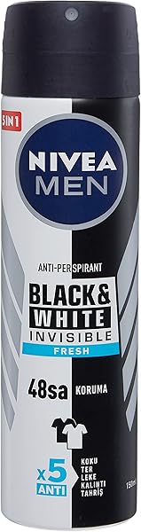 NIVEA Men Erkek Sprey Deodorant Black& White Invisible Fresh 48 Saat Anti-Perspirant Koruma (150 ml)