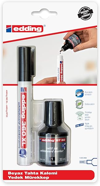 Edding 360XL BT30 Kombo 1'li Blister, Yazı Tahtası Kalemi, Siyah