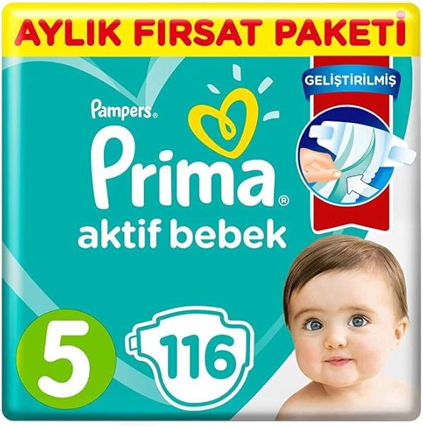 Prima Bebek Bezi Aktif Bebek 5 Beden 116 Adet Junior Aylık Fırsat Paketi