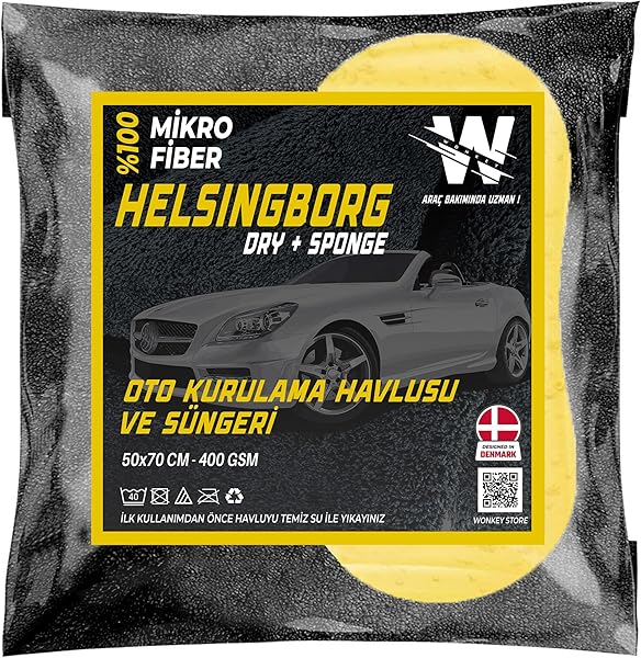 WONKEY - Oto Yıkama Süngeri ve Araba Kurulama Havlusu, Mikrofiber Araç Yıkama Rus Bezi ve Sünger (2'li Paket)