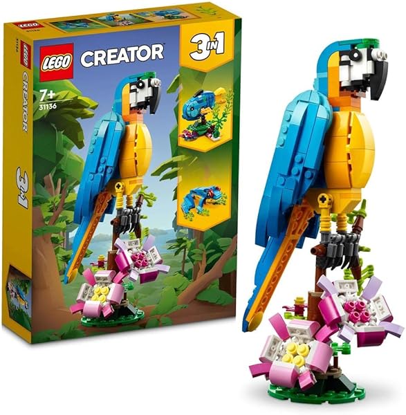 LEGO Creator Egzotik Papağan 31136-7 Yaş ve Üzeri Çocuklar İçin Papağan, Balık ve Kurbağa Modelleri İçeren Yaratıcı Oyuncak Y