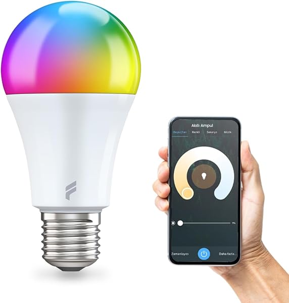 Fonri Akıllı Led Ampul, 9w-titreşimsiz, 16.7 Milyon Renk, Sesli Kontrol, 850'lümen, Doğal Sarı ve Beyaz Renk, Ambiyans, Tuya 