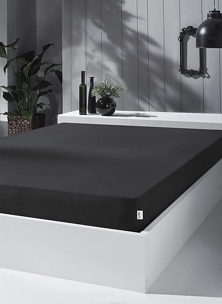 Kobe Home Örme Penye Lastikli Çarşaf, Battal Çift Kişilik, Siyah, % 100 Pamuk, 130gr/m2