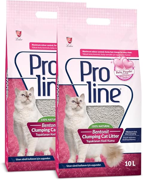 Proline Bebek Pudrası Kokulu İnce Tane Topaklanan Kedi Kumu 10 L x 2 Adet