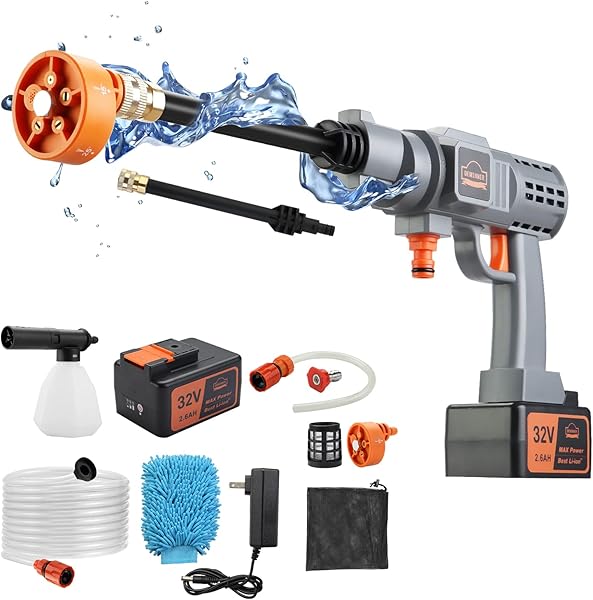 DEWINNER Akülü yüksek basınçlı temizleyici 32 V uyumlu, taşınabilir yüksek basınçlı temizleyici, teras temizliği ve araba yık