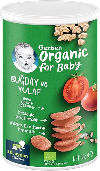 Gerber Organik Buğday ve Yulaflı Domates, Havuç ve Soğanlı Bebek Atıştırmalığı 35 g