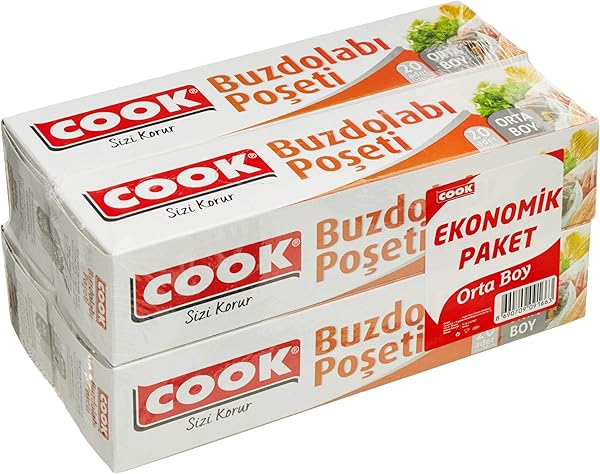 Cook Buzdolabı Poşeti 3+1 Ekonomik Paket, Orta Boy 24 x 38 cm (1 x 4 Adet)