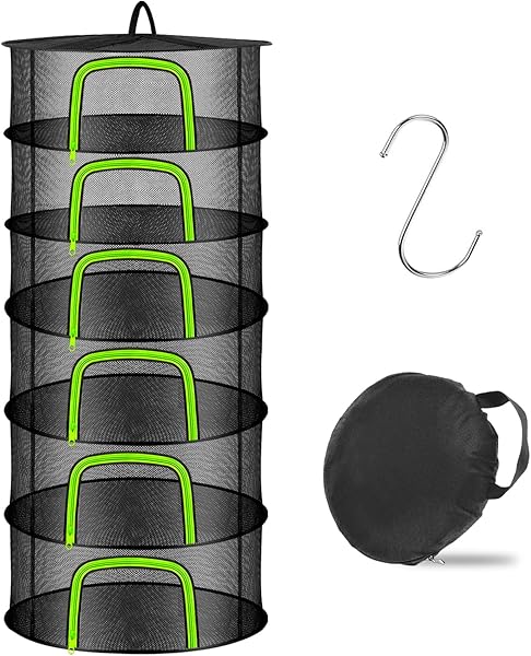 Coopache Kuru ağ, yeşillik, 6 katlı bitki kurutucu, asma ağ, U şeklinde fermuarlı, katlanabilir kurutma ağı, asılabilir, yeşi