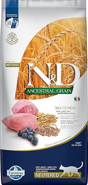 N&D Ancestral Grain Kuru Kedi Maması, Kuzu, Kılçıksız Buğday, Yulaf ve Yabanmersinli, Kısırlaştırılmış, Yetişkin, 10 kg