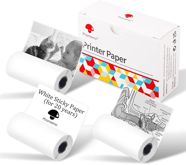 Phomemo Kağıt - 20 yıllık beyaz kendinden yapışkanlı kağıt, M02/M02Pro/M02S/M03/M03AS/M04S/M04AS Mini Sticker Yazıcı Kağıdı, 