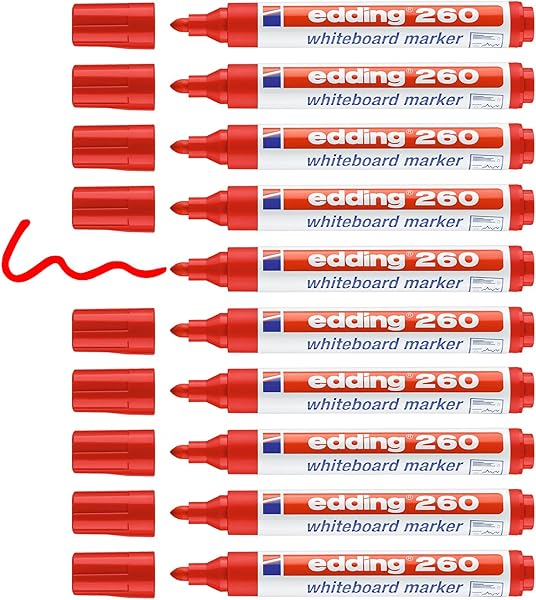 Edding 260 beyaz yazı tahtası kalemi kırmızı - 10 kalem