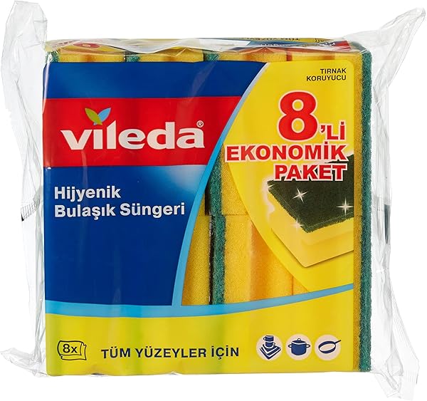 Vileda Oluklu Bulaşık Süngeri, Yeşil, 8 Parça