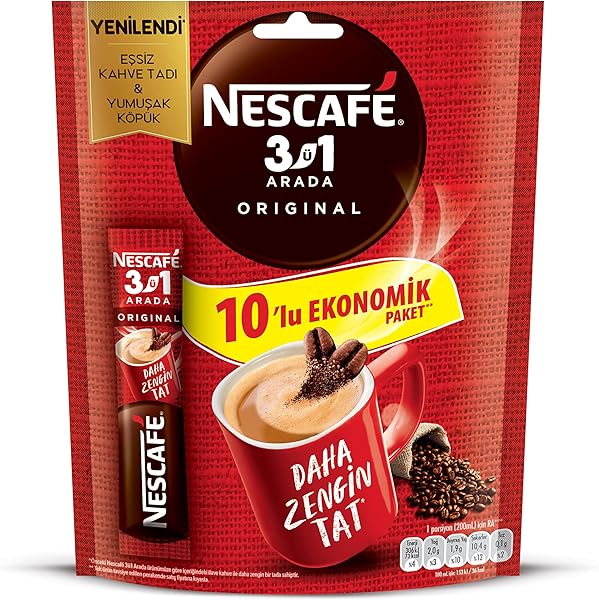 Nescafe 3'ü 1 Arada Original Çözünebilir Kahve Karışımı 10'lu Paket (10 x 17,5 g)