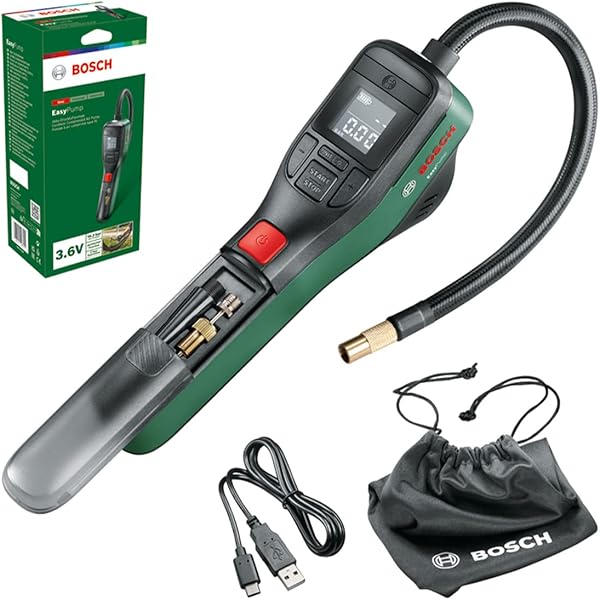 Bosch Home And Garden Easypump Elektrikli Hava Pompası Mini Kompresör, 3.0 Ah Akü, 3.6 V, Otomatik Durdurma Fonksiyonu, 150 P
