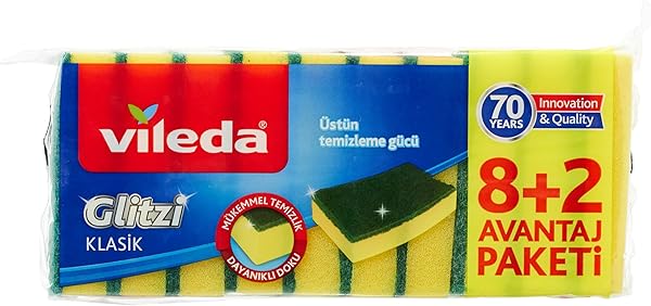 Vileda Düz Hijyenik Bulaşık Süngeri, 8'li Ekonomik Paket, Yeşil