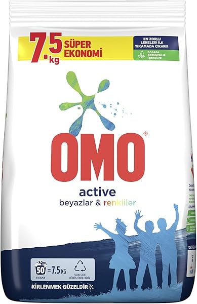 Omo Active Toz Çamaşır Deterjanı Beyazlar ve Renkliler İçin 7.5 kg 50 Yıkama 1 Adet