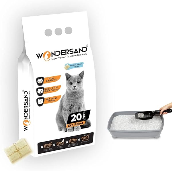 Wondersand 20 Lt Beyaz Bentonit İnce Tane Sabun Kokulu Süper Topaklanan Premium Kedi Kumu
