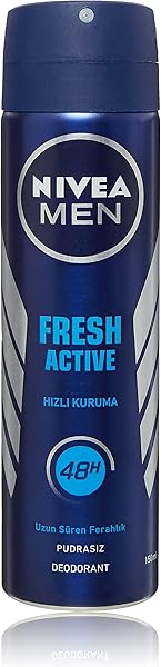 NIVEA Men Erkek Sprey Deodorant Fresh Active 150ml, Ter ve Ter Kokusuna Karşı 48 Saat Deodorant Koruması