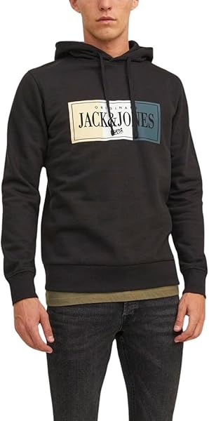 JACK & JONES Erkek kapüşonlu kazak logolu kapüşonlu kazak
