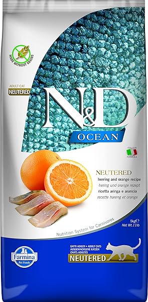 N&D Ocean Ringa Balığı & Portakal Kısırlaştırılmış Yetişkin Kedi Maması 5 Kg
