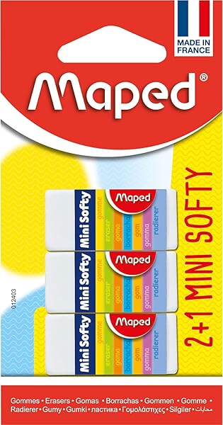 Maped M012403 - Mini Softy silgi, 3'lü set, beyaz