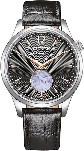 CITIZEN Erkek Analog Otomatik Saat Deri Kayışlı NH9131-14E, Siyah, Ölçü Birimi, Kayış
